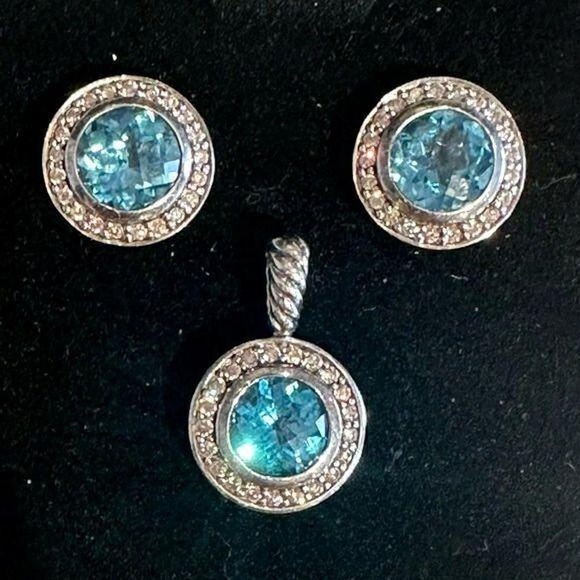 Jewelry - David Yurman blue topaz and diamond Cerise earrings & pendant set